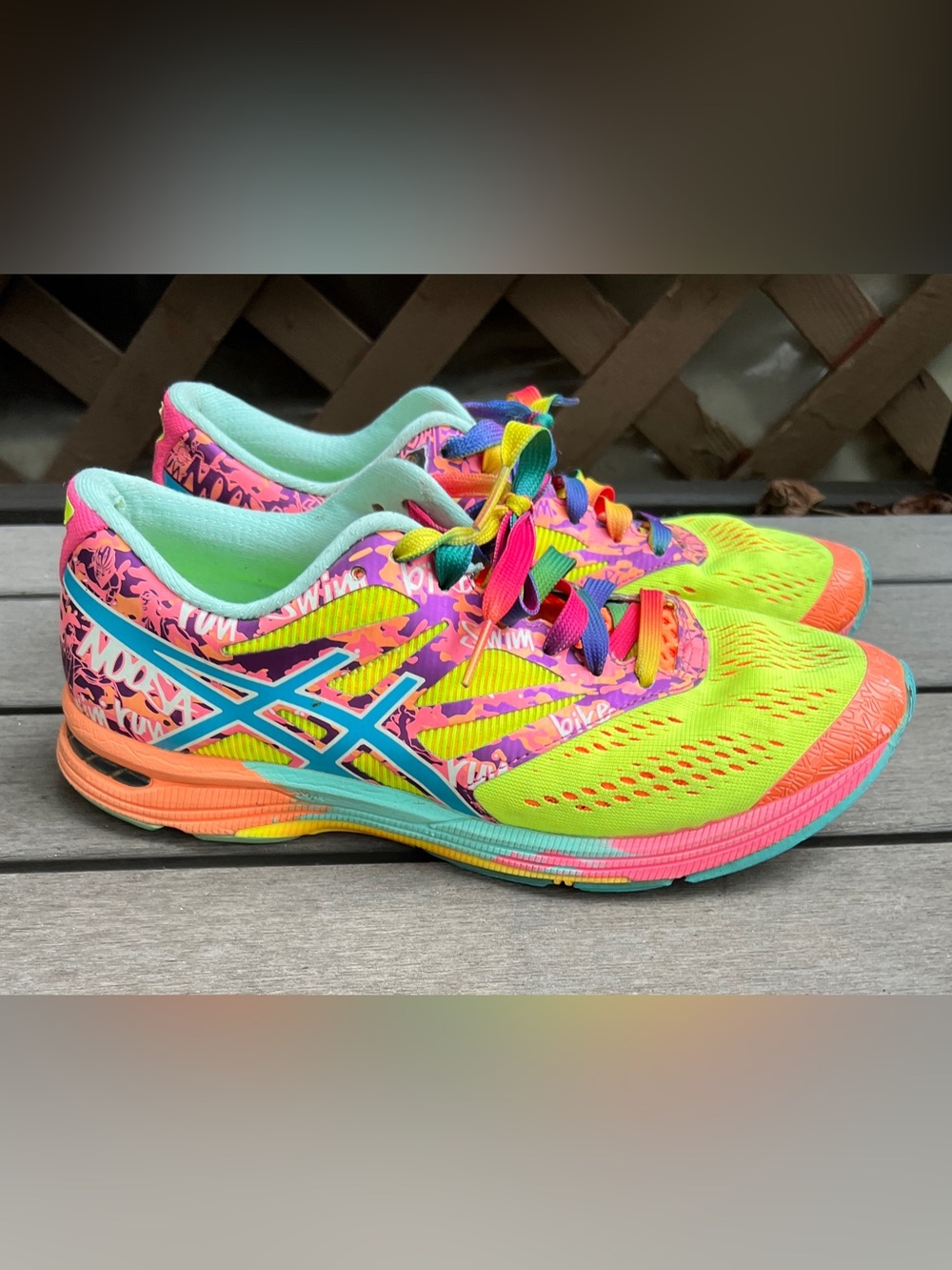ASICS Women's Neon Green Pink Orange Multi-Color Running Shoes